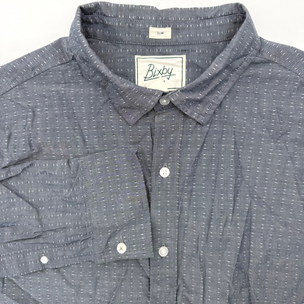 Bixby Nomad Button Down Men Large Grey Slim Fit Dobby FA8BNLSSH-S Long Sleeve
